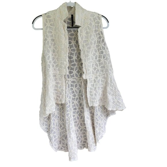 IC COLLECTION Jackets & Blazers - IC by Connie K Open Sleeveless Lace Linen Cardigan Vest Lagenlook Size Large